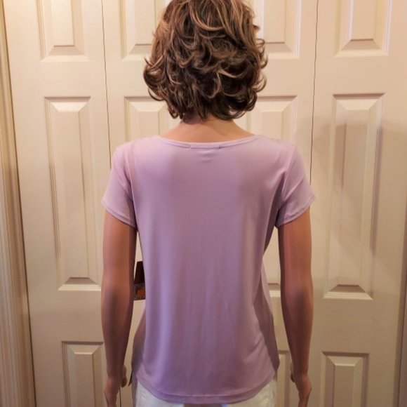 NOTATIONS LIGHT LAVENDER SHORT SLEEVE V-NECK W/ GATHERS FLARED TUNIC SIZE S NWT - Picture 2 of 7